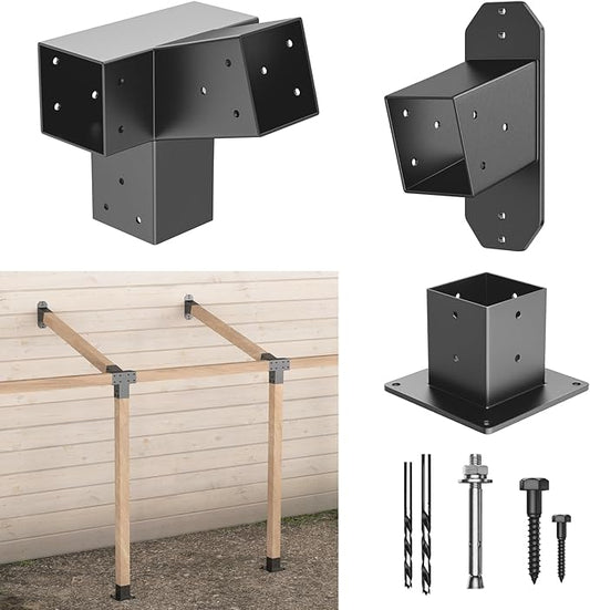 15° Wall Pergola Kits - Stainless Steel 15 Degrees Wall Mounts for 4x4 Posts(Actual 3.5" X 3.5"), Angled Pergola Construction Bracket Kit(4-Way)