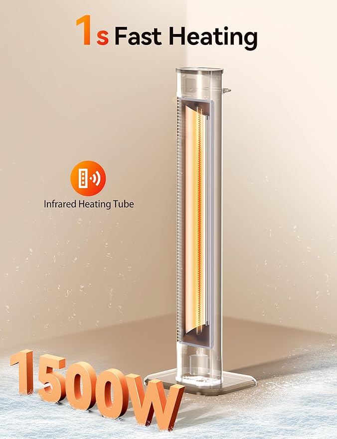 VAGKRI Outdoor Heater, 1s Instant Heating 42in Infrared Patio Heaters, 9 Heat Levels, 24H Timer, IPX5 Waterproof Electric Patio Heaters for Garden, Deck, Restaurant, Garage, Indoor & Outdoor Use