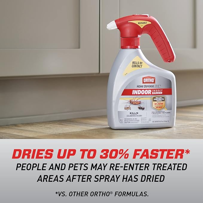 Ortho Home Defense Max Indoor Insect Barrier with Battery-Powered Sprayer, Kills Ants, Roaches, Spiders, Fleas and Ticks, 1.5 L.