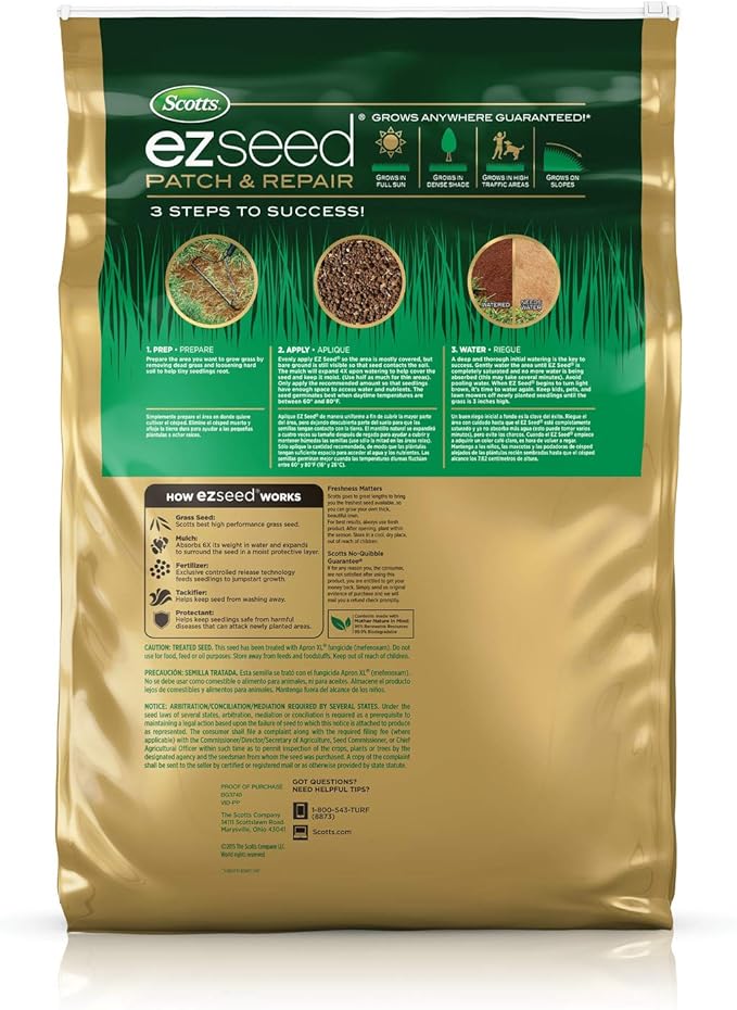 Scotts EZ Seed Patch & Repair Tall Fescue Lawns Combination Mulch, Grass Seed and Fertilizer for Bare Spots and Repair, Grows Anywhere, 40 lb.