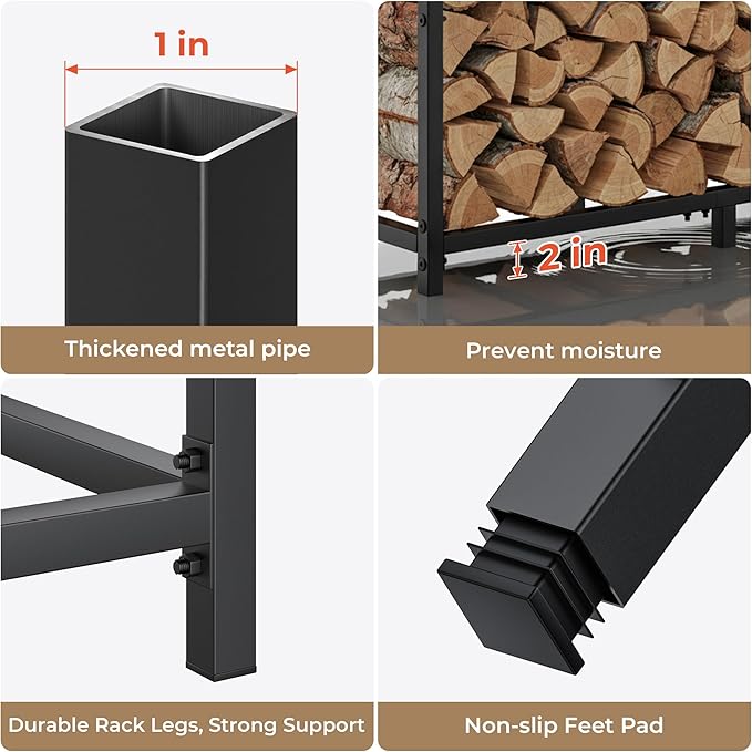 30 Inch Firewood Rack with Log Carrier Bag, Indoor Double-layer Fire Wood Holder with handles, Metal Heavy Duty Log Holder, Rustproof Firewood Storage Tool for Fireplace Patio Deck