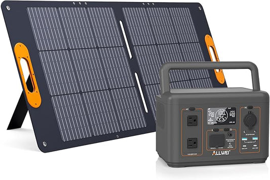 ALLWEI 500W Solar Generator with 100W Solar Panel, 512Wh LiFePO4 Portable Power Station with AC Outlets(1000W Surge), Battery Generator for RVs Outdoor Camping CPAP Home Backup Power Outage