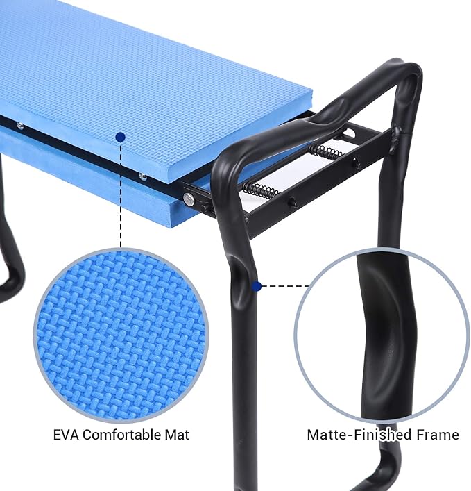 Ohuhu Garden Stool Garden Kneeler and Seat, Foldable Gardening Bench Heavy Duty with Thicker Wider Kneeling Pad 2 Large Tool Pouches Gifts for Fathers Day Men Gardener Parents Elders Friends