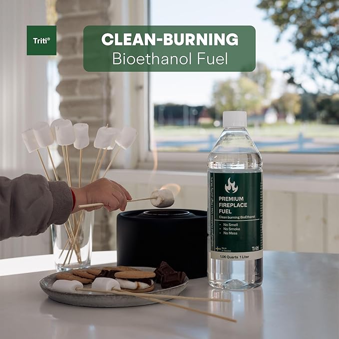 Triti Bioethanol Fireplace Fuel, Denatured Alcohol – Odorless & Smokeless – 1 Liter | Tabletop Fire Pit Fuel, Tabletop Fireplace & Alcohol Stove Fuel | Indoor/Outdoor