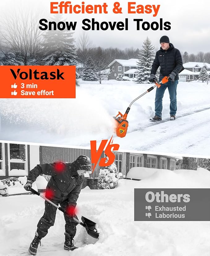 VOLTASK Cordless Snow Shovel, 48V | 13.5-Inch Cordless Snow Blower, Battery Snow Blower with Directional Plate (2 * 24V Battery & Dual Quick Charger Included)