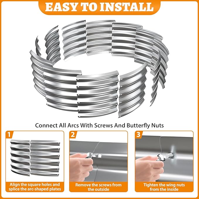 Metal Fire Pit Ring/Bonfire Fire Ring- 48 Inches Diameter, 0.8 MM Thick,1.5 ft High, Durable and Stylish for Outdoor Fire Pits,Patios and Camping (Silver, 4X4X1.5 ft)