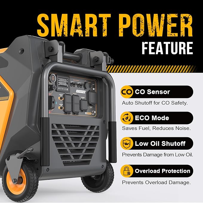 10000W Tri-Fuel Portable Inverter Generator, Gas, Propane & Natural Gas Powered, ATS Ready, 50A Ultra Outlet, Remote Start, CO Sensor, ECO Mode, Quiet Inverter for Home Backup & RV Use
