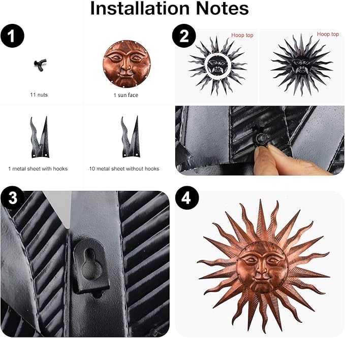 Metal Sun Wall Art Decor-3D Sun Wall Decor Sculpture,Sun Wall Art Decoration Hanging for Outdoor Indoor Garden Farmhouse Yard Patio Living Room Bedroom,28" Large Outdoor Indoor Metal Wall Art