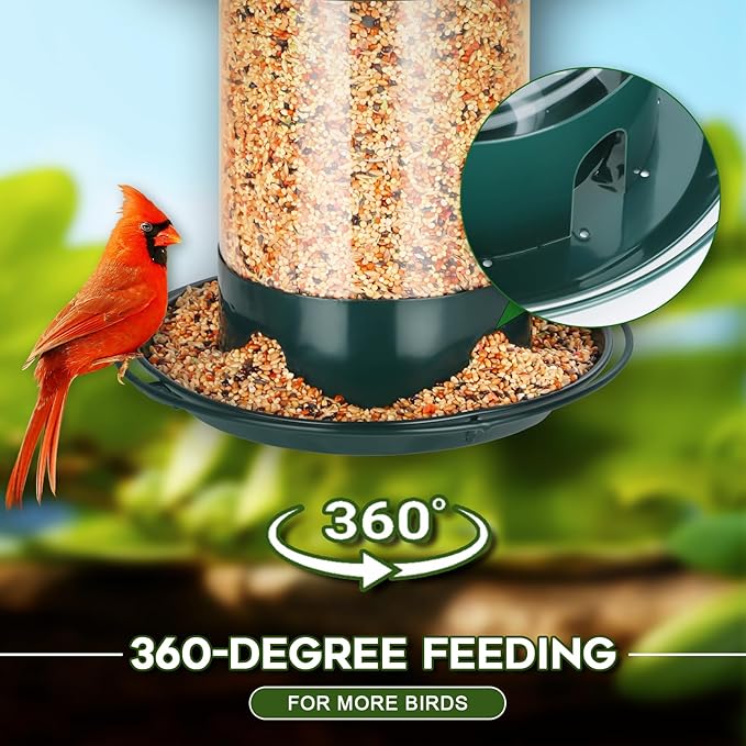 Metal Bird Feeders for Outdoors Hanging, 1.8 Lb Capacity Weather Resistant Wild Bird Feeder with 360 Degree Feeding Tray, Green