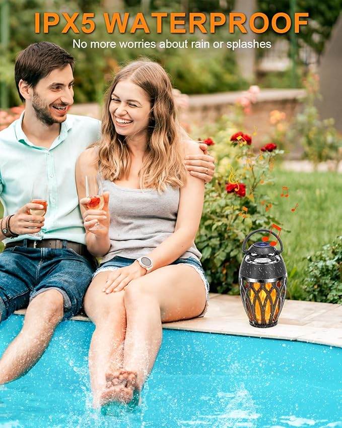 Vanten Outdoor Bluetooth Speakers, Bluetooth 5.0 Led Flame Speaker, IPX5 Waterproof Flame Torch Atmosphere Speaker, Patio Speakers Gifts for Men Women, Decorations for Party Garden Home