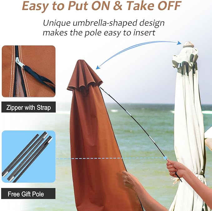 NettyPro Patio Umbrella Cover Outdoor Waterproof Market Umbrella Cover Fits Up to 12 Feet, Brown