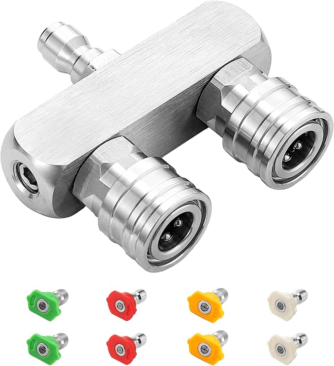 2-in-1 Pressure Washer Tips, Dual Pressure Washer Nozzle Tip with 8 Power Washer Spray Tips (0°/15°/25°/40°), 5000 PSI High Pressure Nozzle Set, 1/4" Quick Connect for Cars/Driveways/Patios