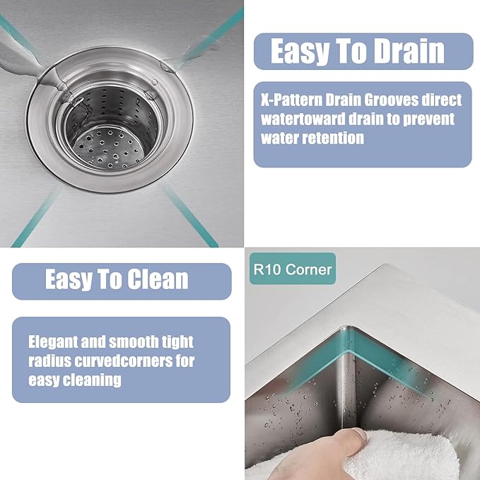 18x18 Inch Bar Sink Drop In Kitchen Sink, Topmount Stainless Steel Square Small Workstation Sinks, Single Bowl Kitchen Sinks for Laundry Wet Bar Prep RV Office Outdoor Yard