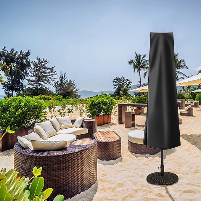 OKPOW Umbrella Covers for Outdoor Umbrellas - Small Patio Umbrella Cover for 6 ft to 9 ft Outdoor Table Umbrella - Waterproof Windproof Anti-UV Garden Parasol Covers, Black