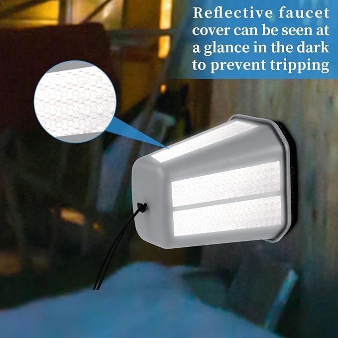 2 Pack 2025 Upgrade Extra Long Pet Proof Outdoor Faucet Covers Winter 8.5x7x5.5in Plastic Thick Foam Spigot Cover w/Reflective Strips for Outside Water Faucet Winter Freeze Protection (Gray)