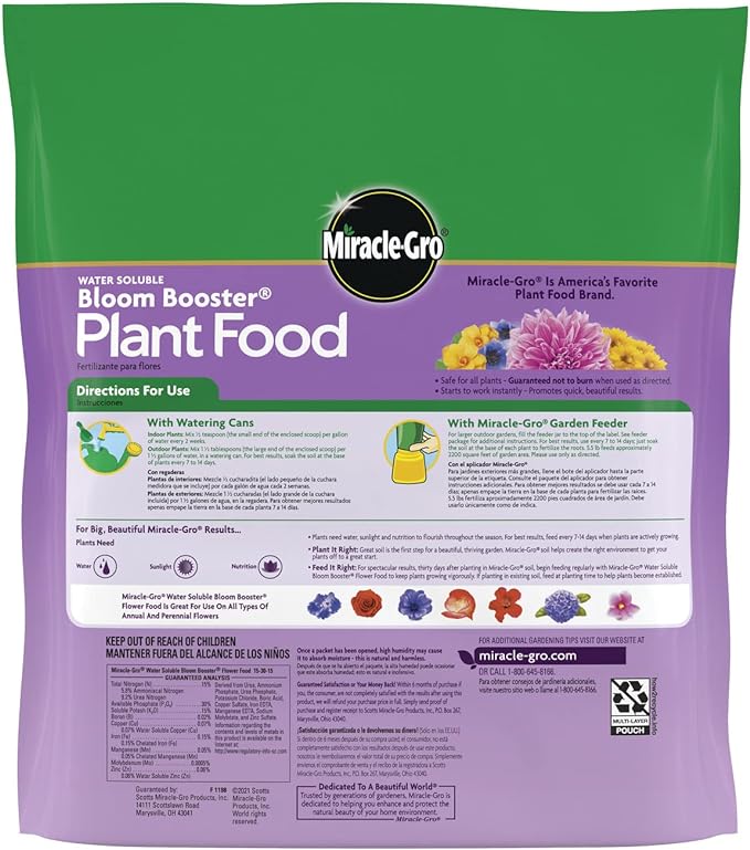 Miracle-Gro Water Soluble Bloom Booster Flower Food, Plant Food for Annual and Perennial Flowers, In-Ground and Container Plants, Roses, Hydrangeas, Hibiscus, 5.5 lb.