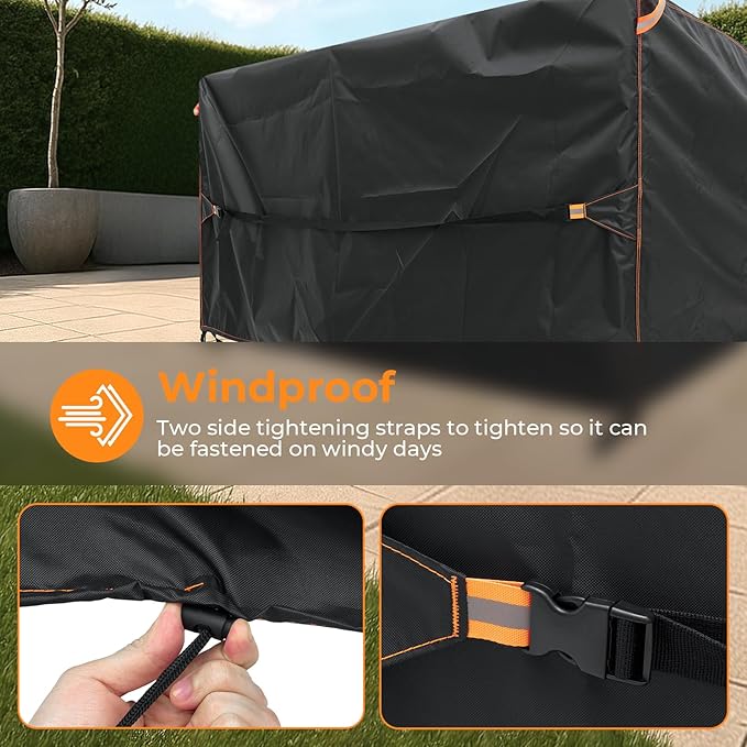ESSORT Extra Large Weatherproof Outdoor Furniture Cover, Heavy Duty Waterproof Oxford Outdoor Dining Table Tarp Patio Set Cover with Vent for Outside Tables, Sofa, Chairs (Black, 124" x 63" x 29")