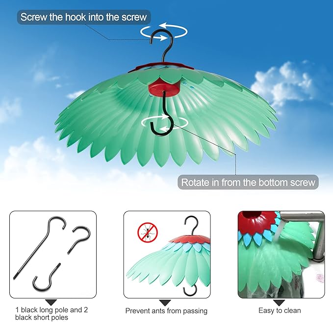 Squirrel Baffle for Hanging Bird Feeder Rain Cover for Outside Weather Guard Protect Feed from Sun Red Dome Attract Hummingbirds, Moat Proof, Easy to Clean-14inch Green