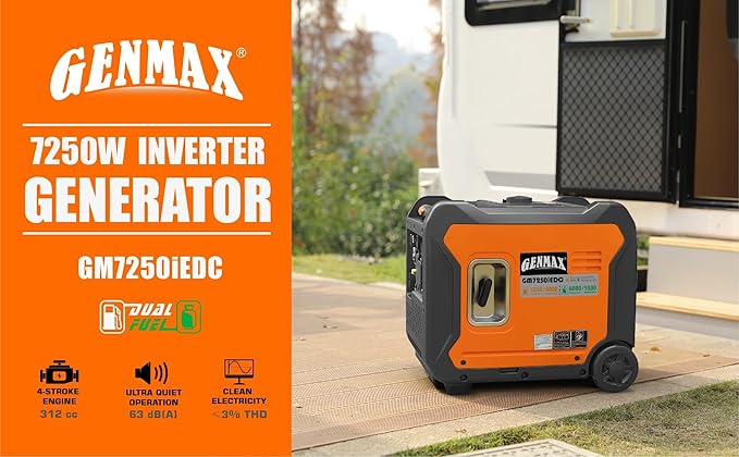GENMAX Portable Generator, 7250W Super Quiet Dual Fuel Portable Engine with Parallel Capability, Remote/Electric Start, Ideal for Home backup power.EPA &CARB Compliant (GM7250iEDC)