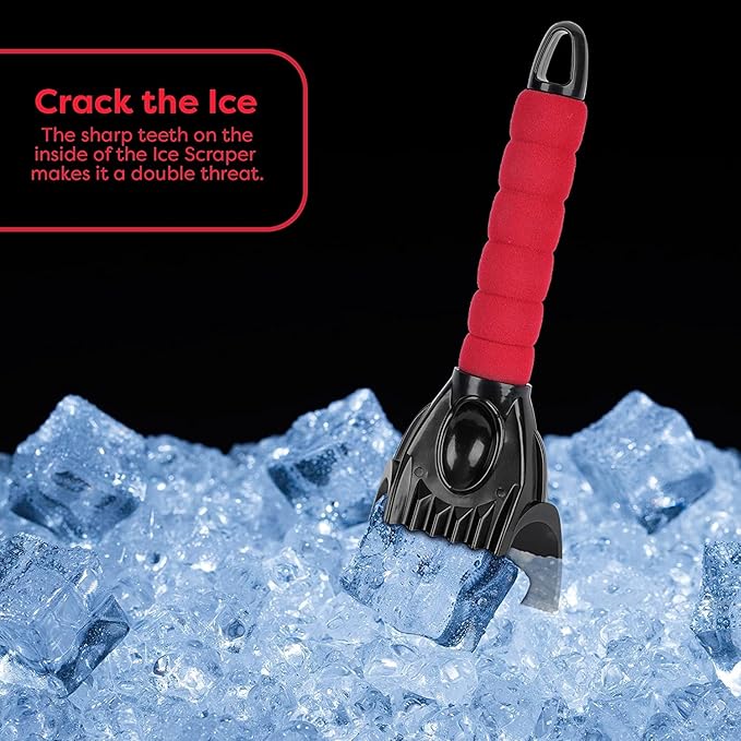 SCRUBIT Ice Scraper for Cars, Foam Gripped Snow Scraper for Car Windshield SUVs, and Small Trucks, Strong teethed Scraper for Ice and Snow, Compact Ice Crusher
