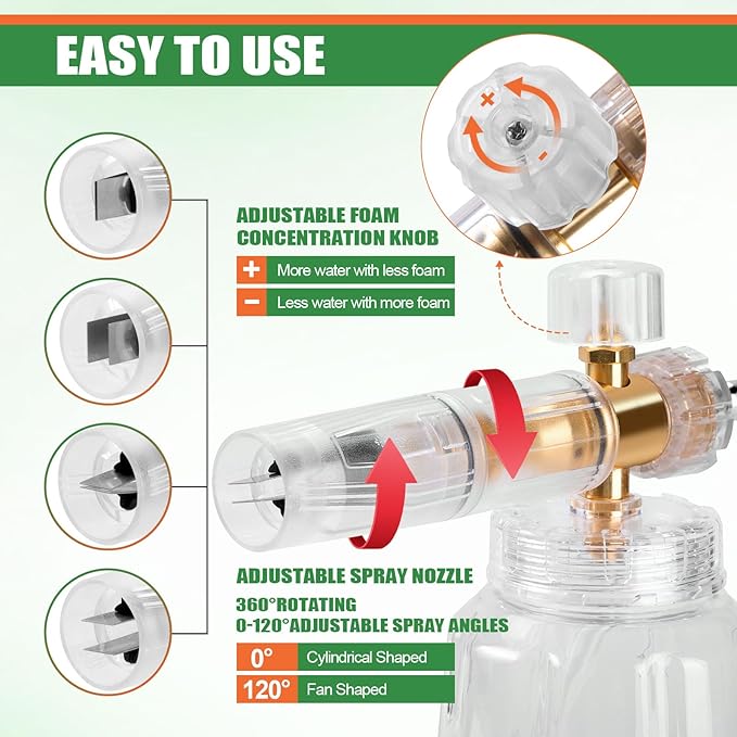 Dual Connector Foam Cannon for Pressure Washer, Pressure Washer Gun with Foam Cannon and 5 Power Washer Sprayer Nozzles Tips for Car Wash Kit Power Washer Gun Foam Soap Cannon for Car Snow Foam Lance