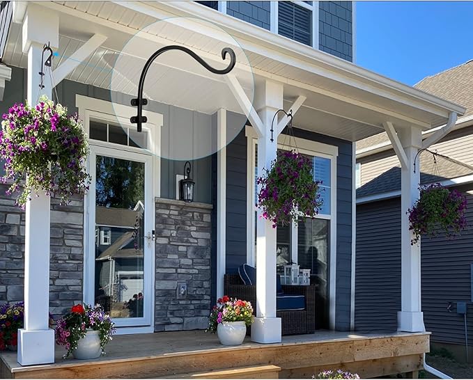 16 Inch Plant Hangers Outdoor 2 Pack Black, Heavy Duty Plant Hanging Bracket Hook for Flowers Baskets Planter Pots Bird Feeder Lanterns Wind Chimes Outdoor Indoor