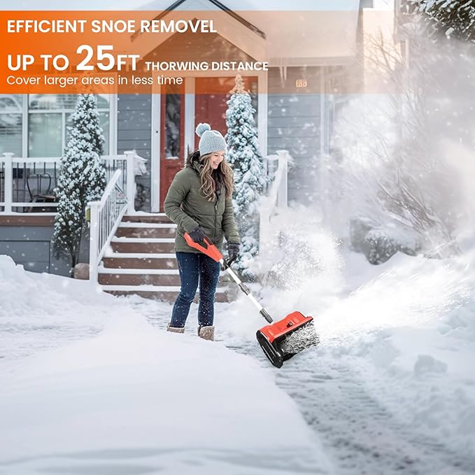 13" Cordless Snow Shovel, 2X 48V 600W Motor 4-Ah Battery Powered Snow Blower 8" Depth Electric Snow Shovel with Directional Plate Adjustable Front Handle (4-Ah Battery & Quick Charger Included) Red