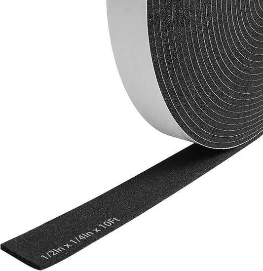 Storystore Foam Insulation Tape Self Adhesive, 1/2In x 1/4In x 10Ft Weather Stripping for Doors and Windows, Sound Proof Soundproofing Door Seal, Weatherstrip, Air Conditioning Seal Strip