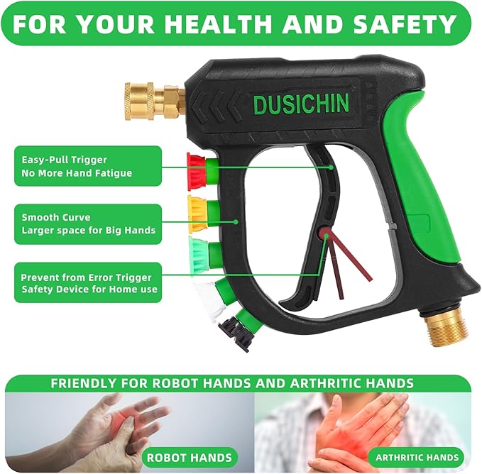 DUSICHIN Pressure Washer Gun with Foam Cannon,4000 PSI Car Wash Kit Snow Foam Lance Sprayer with 1/4" Quick Connector and 5 Nozzle Tips,1L Bottle DUS2702