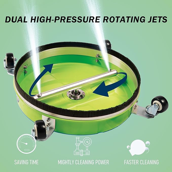 16" Pressure Washer Surface Cleaner with 4 Wheels, Coated Green Stainless Steel Power Washer Surface Cleaner for Driveway Sidewalk Patio, 1/4" Quick Connector 2 Extension Wand, 4000 PSI