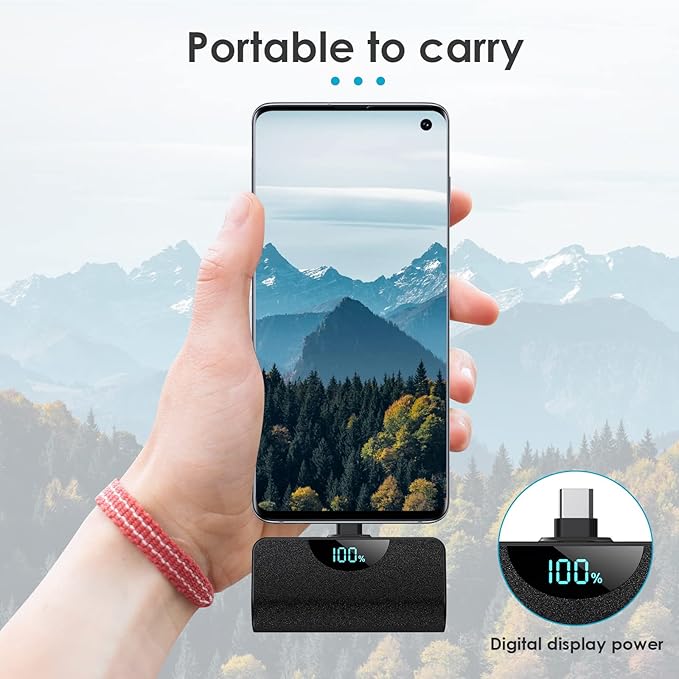 Mini Portable Charger USB-C Power Bank 5200mAh,Ultra Compact LCD Display Battery Pack Backup Charger Compatible with iPhone 16/16 Plus/16 Pro/16 Pro Max/15 Series,Samsung S22/S23, Android Phones etc