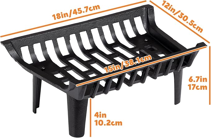 DOEWORKS 18 inch Fireplace Grate Cast Iron Fire Place Grates Heavy Duty Wood Stove Chimney Burning Rack Holder