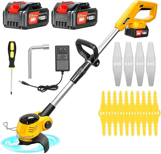 Cordless Weed Wacker Electric Grass Trimmer with 21v 4000mah Battery Powered Weed Trimmer Lightweight Lawn Edger Tool for Small and Medium Garden and Yard Lawn