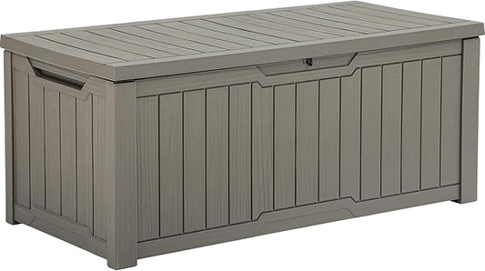 YITAHOME 120 Gallon Resin Deck Box, Weather Resistant Outdoor Storage Box for Patio Cushions, Garden Tools, Pool Supplies, Lockable, Easy Assembly, Extra Seat or Table (Light Brown)