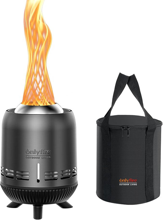ONLYFIRE OUTDOOR LIVING Tabletop Fire Pit Burning Woods/Pellets, Portable Small Fireplace with Storage Bag for Camping Tailgating RV Patio Backyard, Smokeless Camping Stove 9.5", FP055 Black