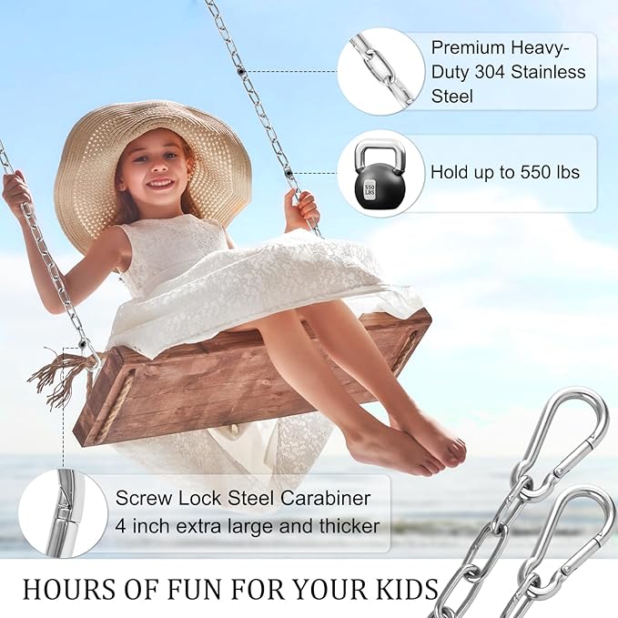2 Pack 25in Hanging Swing Chain with 4 Carabiners, 550LB Capacity Hanging Kits Heavy Duty Hanging Chair Hardware for Hammock Swing Hanging Chair Punching Bags Sandbag Indoor Outdoor Yoga Gym (Silvery)