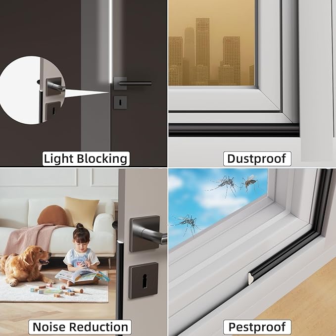 2 Pack*16.4 Ft Weather Stripping Seal Strip for Doors,Soundproofing Window Insulation Draft Stopper for Winter, Selfadhesive Foam Weather Strip for Door Frame,Door Gap Filler Noise Blocker(Black)