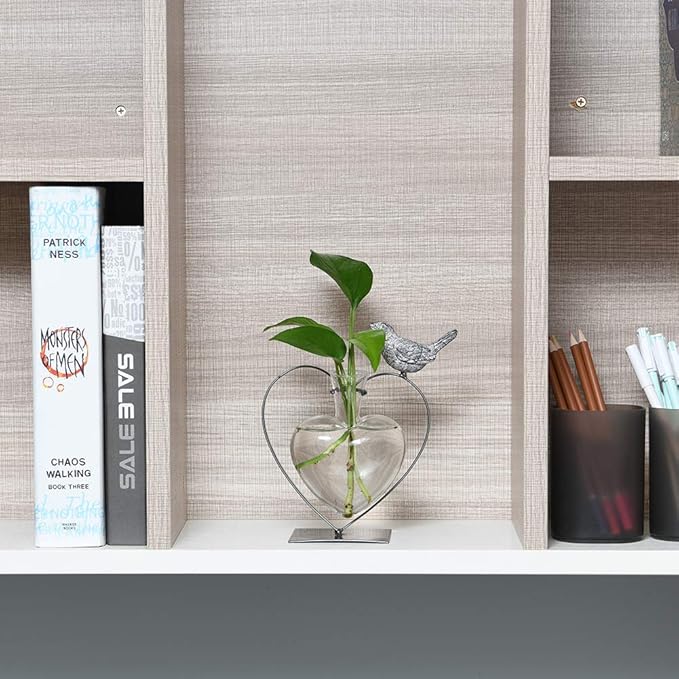 Marbrasse Desktop Glass Vase, Bulb Glass Vases for Holder, Creative Bird with Heart Planter Vase, Plant Terrarium Metal Stand for Modern Office Home Wedding Decorations
