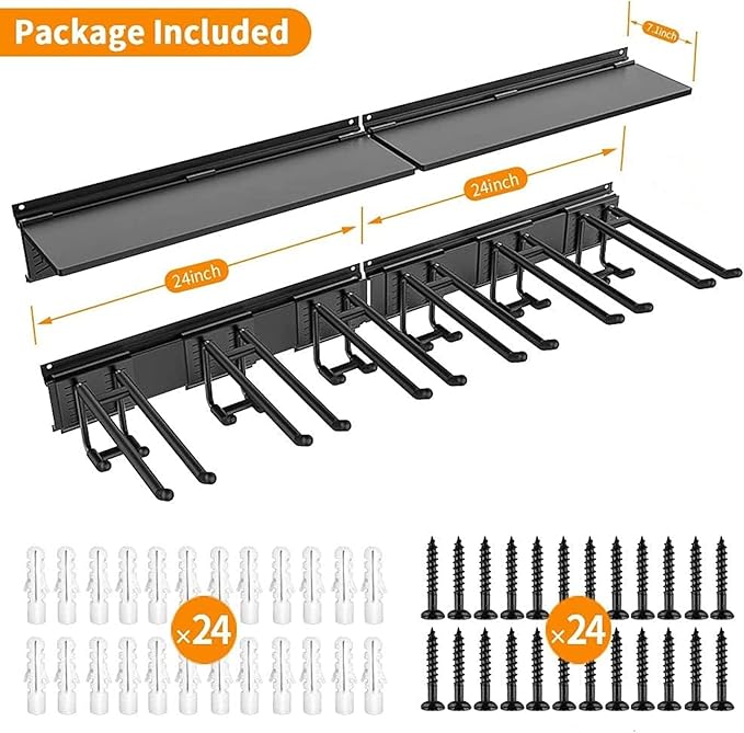 TORACK Garage Storage Organizer Systems, Wall Mount Overhead shelving, 48 inch Heavy Duty Steel Tool Racks, 6-Pack 12'' Double Hooks, 48 inch by 7 inch Floating Shelves, up to 1200Ibs