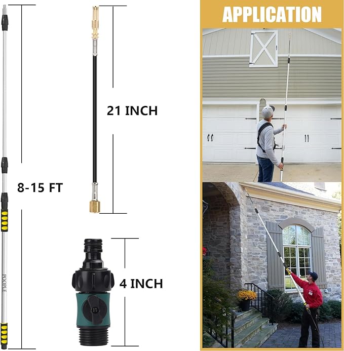 24ft Reach Gutter Cleaning Tools From The Ground, 16ft Telescopic Gutter Cleaner Tools, Rain Gutters Cleaning Tool With Garden Hose Attachment and Bendable Wand