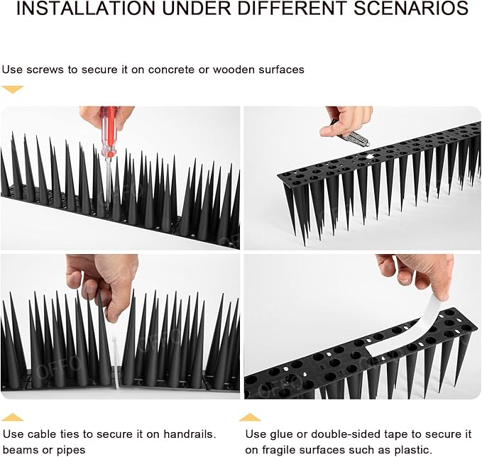 OFFO Bird Spikes Pigeon Outdoor Spikes for Cat Keep Birds Raccoon Woodpecker Away Covers 20 Feet(6.1m), Black