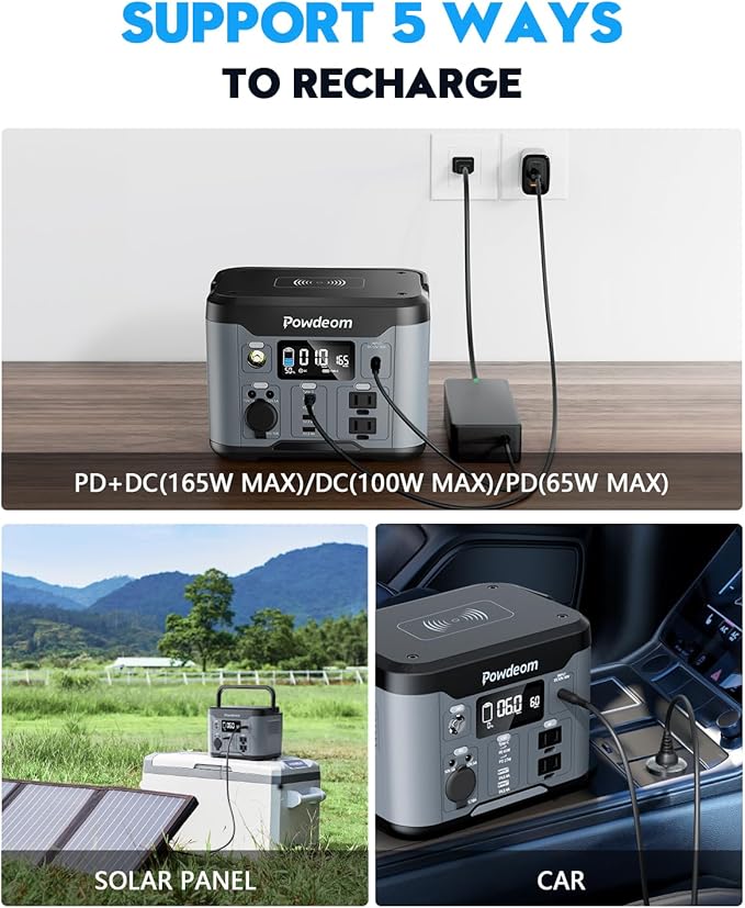 300W Portable Power Station, Powdeom 296Wh Power Bank with AC Outlet, Solar Generator Laptop Charger, Battery Backup Power Supply for Camping, Outdoors, Home Emergency Outage