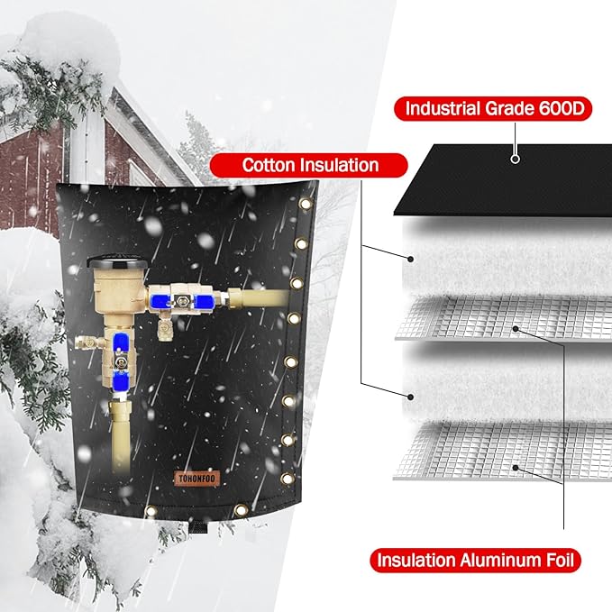2-Way Opening Backflow Preventer Pipe Insulation Cover (5°F) - Irrigation Sprinkler Valve Cover - Water Well Pump Cover - Sturdy 5 Layers for Winter Freeze Protection (24" W x 36" H, Black