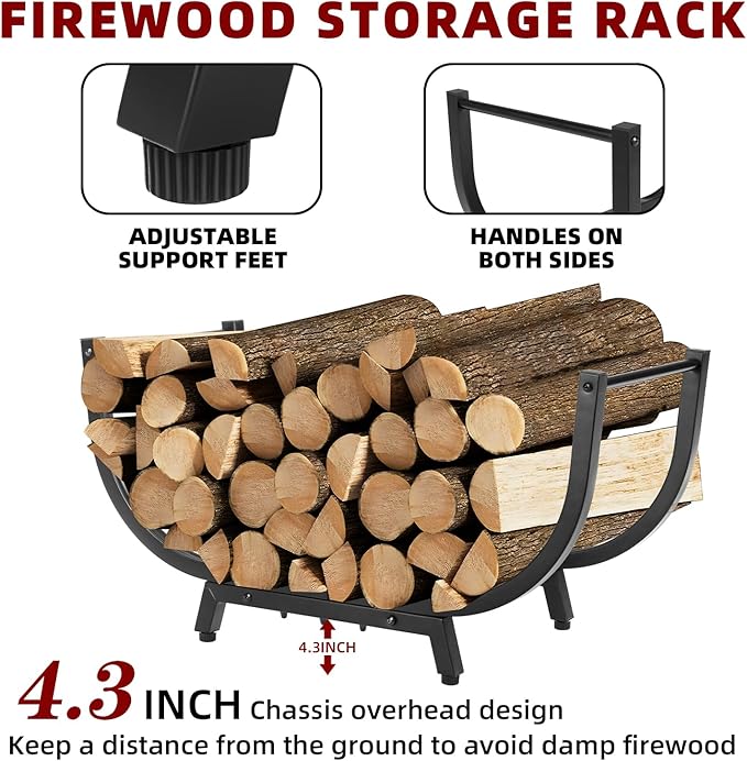 30INCH Firewood Rack for Outdoor&Indoor,Heavy Duty Stable Log Holder for Fireplace Wood,Durable Metal Wood Storage Rack
