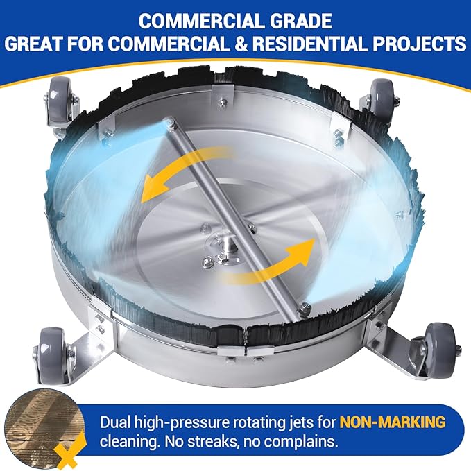 MEKOH 18" Pressure Washer Surface Cleaner 4500 PSI，4 Wheels Stainless Steel Power Washer Attachment for Driveway Sidewalk Patio Concrete Cleaning, 1/4'' Quick-Connect, 1 Extension Wand&5 Spray Nozzles