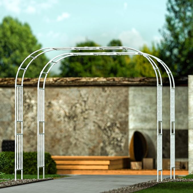 Metal Garden Arch - 98.5 in x 15.8 in, White - Trellis for Climbing Plants - Outdoor Arch for Lawn, Party, Ceremony Wedding Decoration