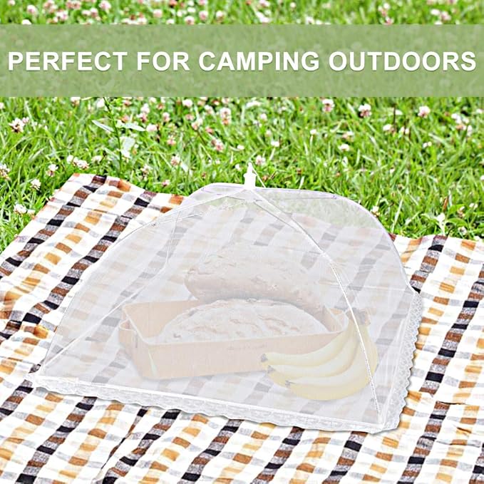 Onarway 3 Pack Food Covers 12 Inch Pop-Up Encrypted Mesh Plate Serving Tents, Fine Net Screen Umbrella for Outdoors, Parties, Picnics, BBQs, Reusable and Collapsible