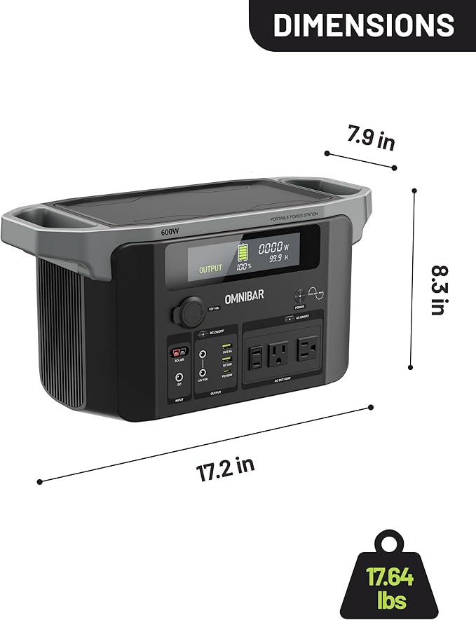 Portable Power Station 600W, 655Wh/182,000mAh Solar Generator with 100W USB-C Output & 120V Pure Sine Wave AC Outlets, Backup Lithium Battery for Outdoors Camping RV Travel Hunting Home Emergency