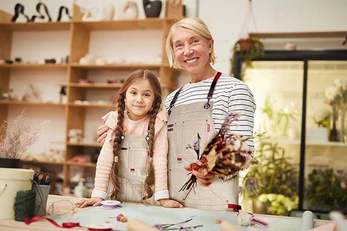 Work Aprons with Multiple Pockets, Waterproof Canvas for Cooking, Painting, Crafting, Gardening, Sizes M to XXL, Colorful Spots