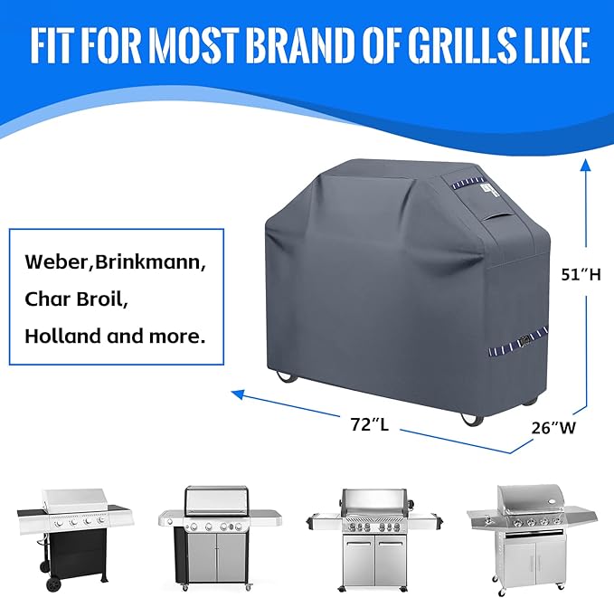 Grill Cover 600D Heavy Duty, Universal Fit Waterproof BBQ Grill Protector with Adjustable Straps, Weatherproof Outdoor Oven Cover for All Seasons